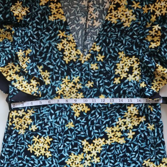 ZARA Basic Floral Ruffle Sleeve Mini Dress Blue Yellow Medium - Picture 9 of 14